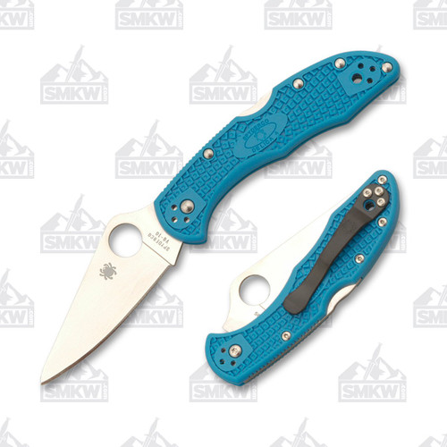 Spyderco Delica 4 Lightweight Blue 2.9 Inch Plain Satin Clip Point Open and Closed